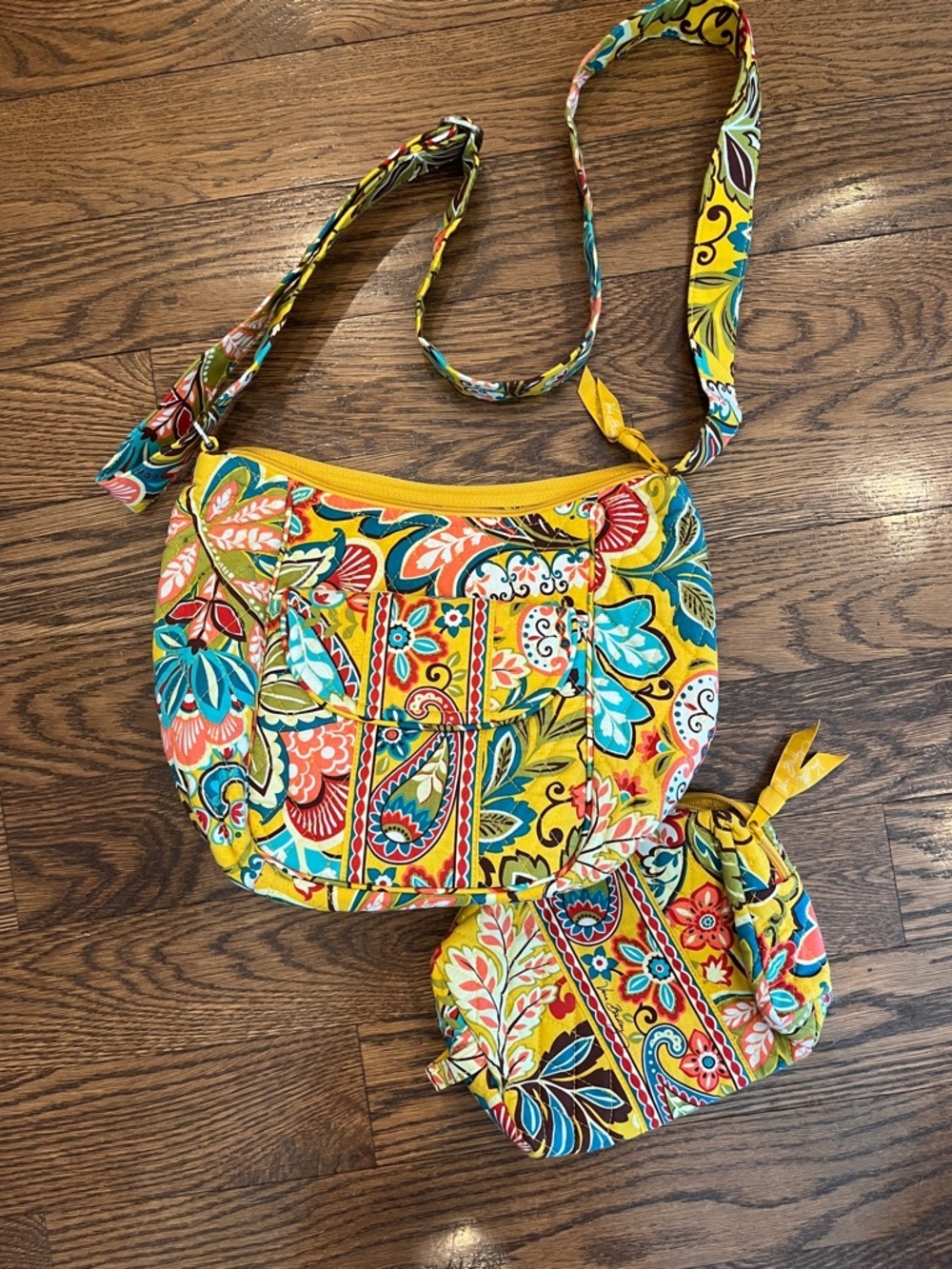 Vera Bradley Quilted Floral Crossbody Bag in Yellow - Small Pouch Included